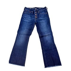 J Crew Demi Boot Crop Jeans Dark Wash Button Fly Raw Hem Women Size 27P